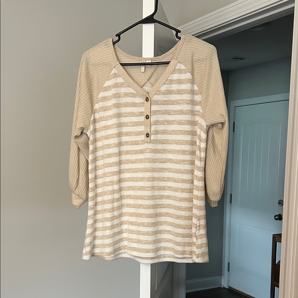 Beige and Cream Striped Blouse